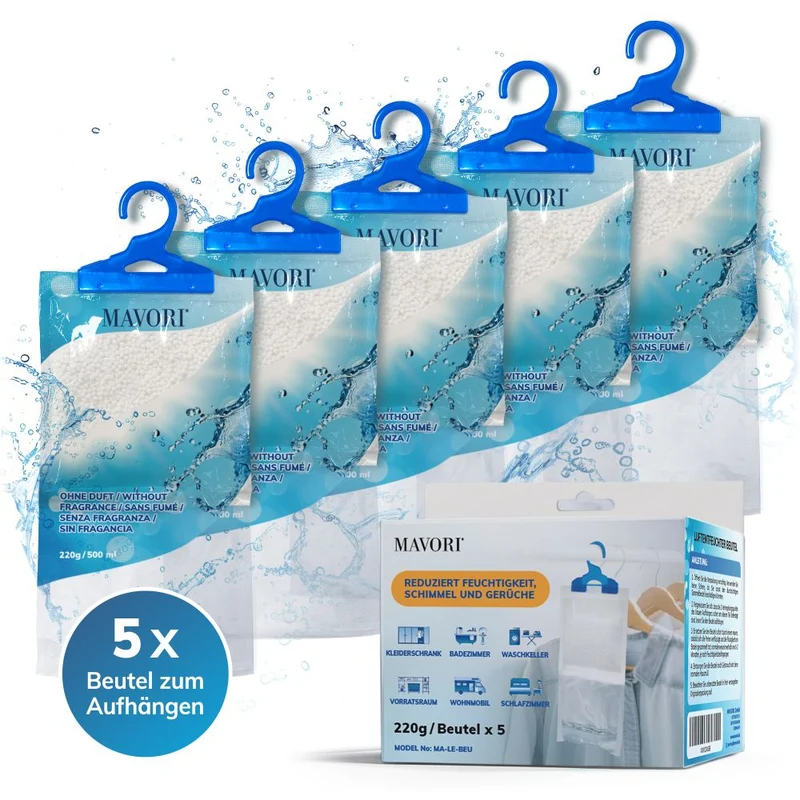 Luftentfeuchter-Beutel 220 g, ohne Duft – bis 15 m², 5–30 Stück