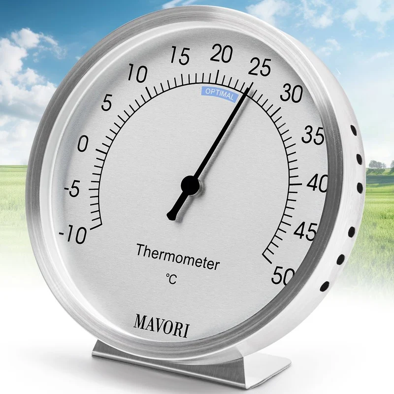 Analoges Thermometer Edelstahl, batteriefrei, Ø 9,5 cm