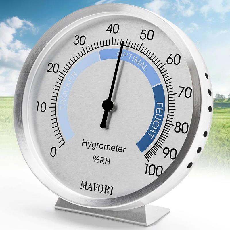 Analoges Hygrometer Edelstahl, batteriefrei, Ø 9,5 cm